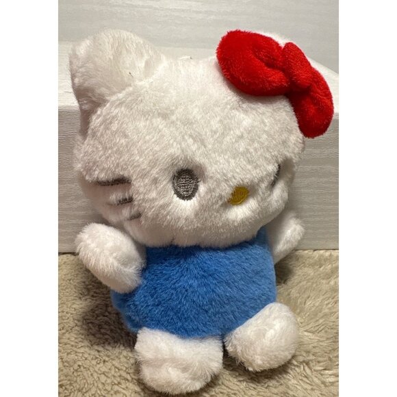 Hello Kitty Keychain Plush With Red Bow & Blue Dress 4.5” - Picture 2 of 7